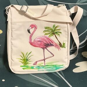 Flamingo painted crossbody bag